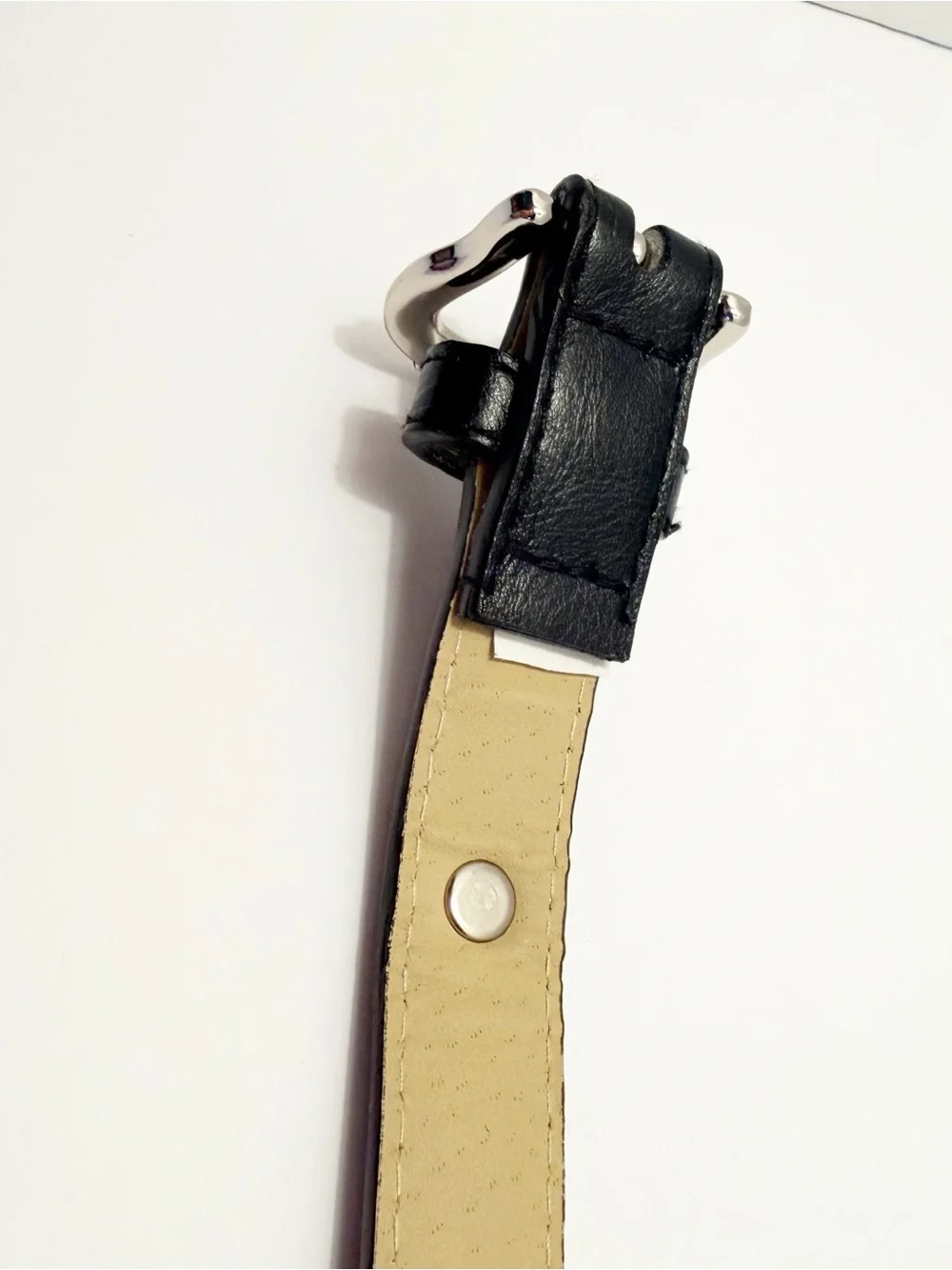 Steve Madden Black Slim Leather Belt with Silver Buckle